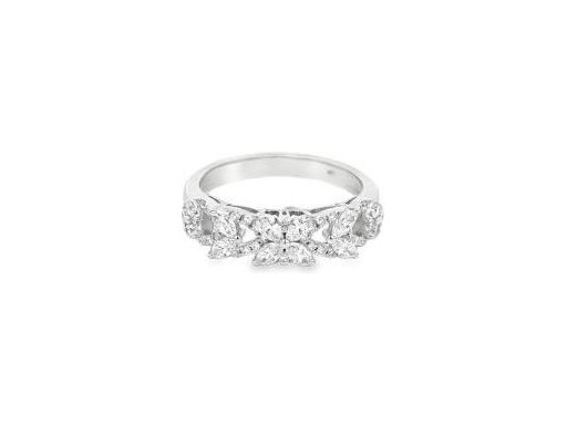 18K White Gold Ring with Natural Marquise and Round Diamonds